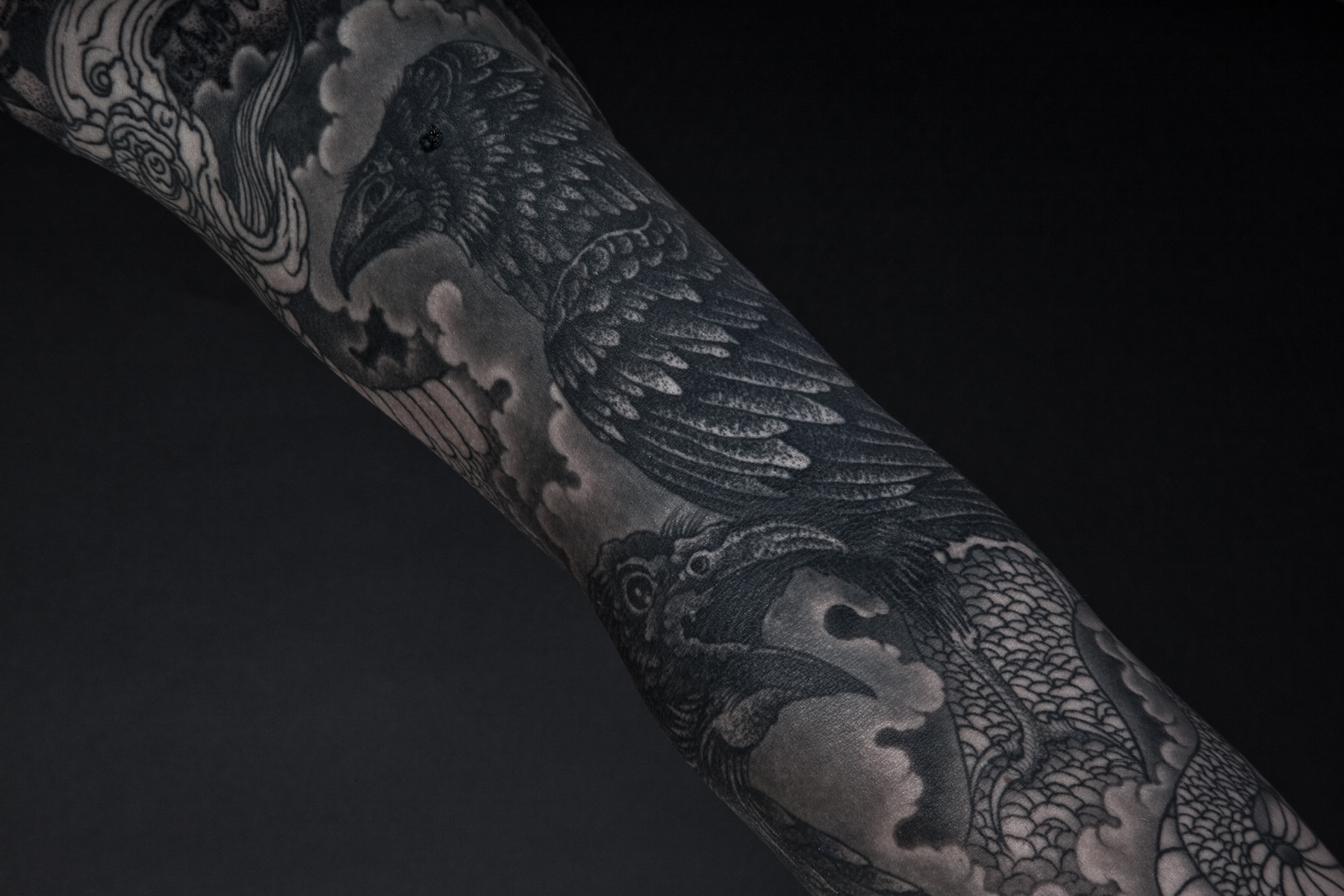 Continued working on Mason's Norse themed sleeve today 
