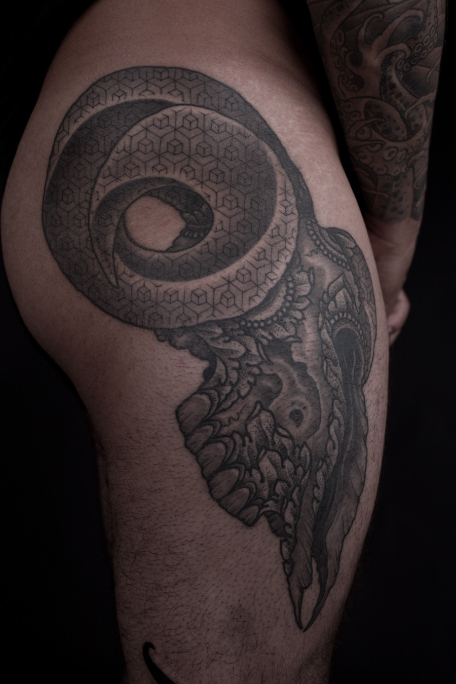 ram skull tribal tattoo