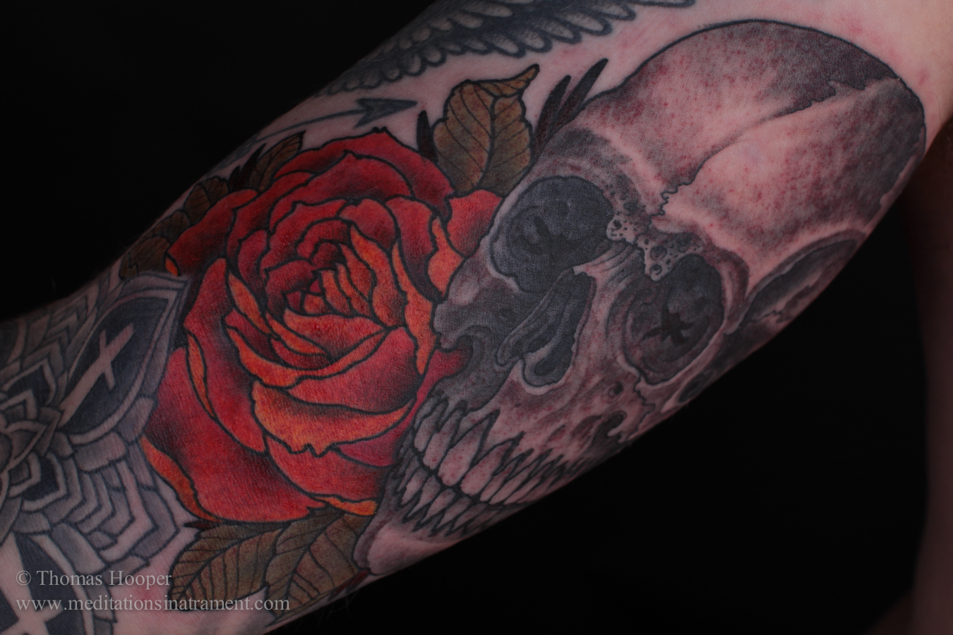 skull and roses tattoo. A Skull and Rose